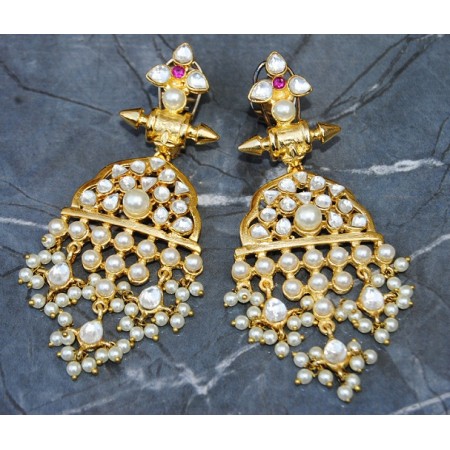 Royal Kundan Pearl Gold Dangler Earrings
